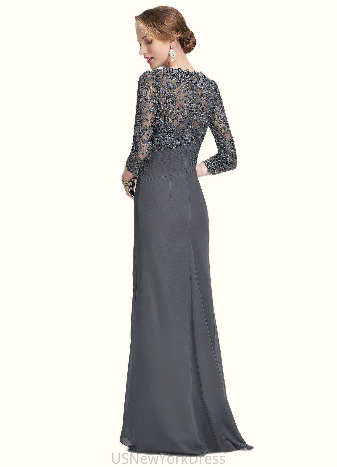 Yaretzi Sheath/Column Scoop Neck Floor-Length Chiffon Lace Mother of the Bride Dress With Ruffle DJ126P0014611