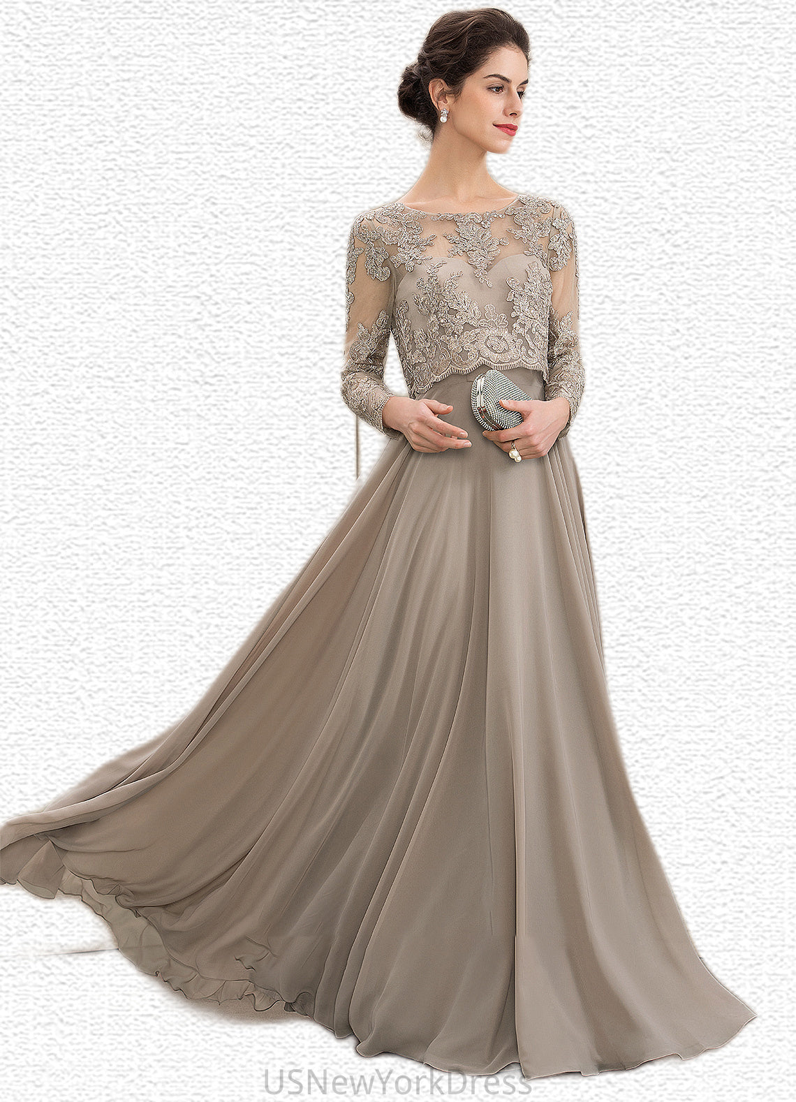 Ximena A-Line Scoop Neck Floor-Length Chiffon Lace Mother of the Bride Dress With Sequins DJ126P0014612