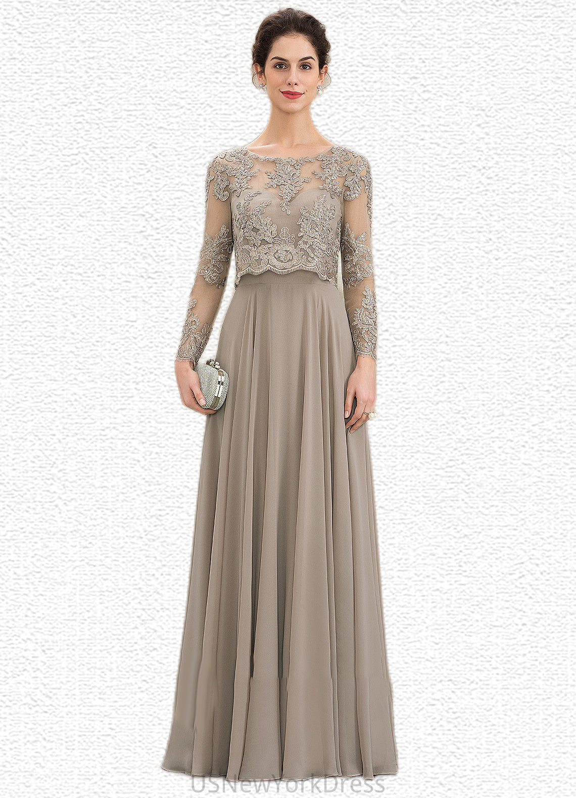 Ximena A-Line Scoop Neck Floor-Length Chiffon Lace Mother of the Bride Dress With Sequins DJ126P0014612