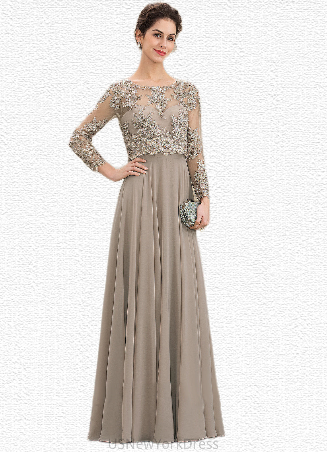 Ximena A-Line Scoop Neck Floor-Length Chiffon Lace Mother of the Bride Dress With Sequins DJ126P0014612