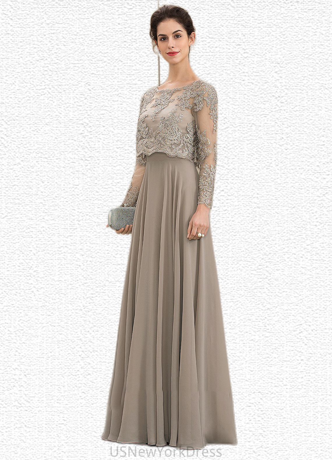 Ximena A-Line Scoop Neck Floor-Length Chiffon Lace Mother of the Bride Dress With Sequins DJ126P0014612