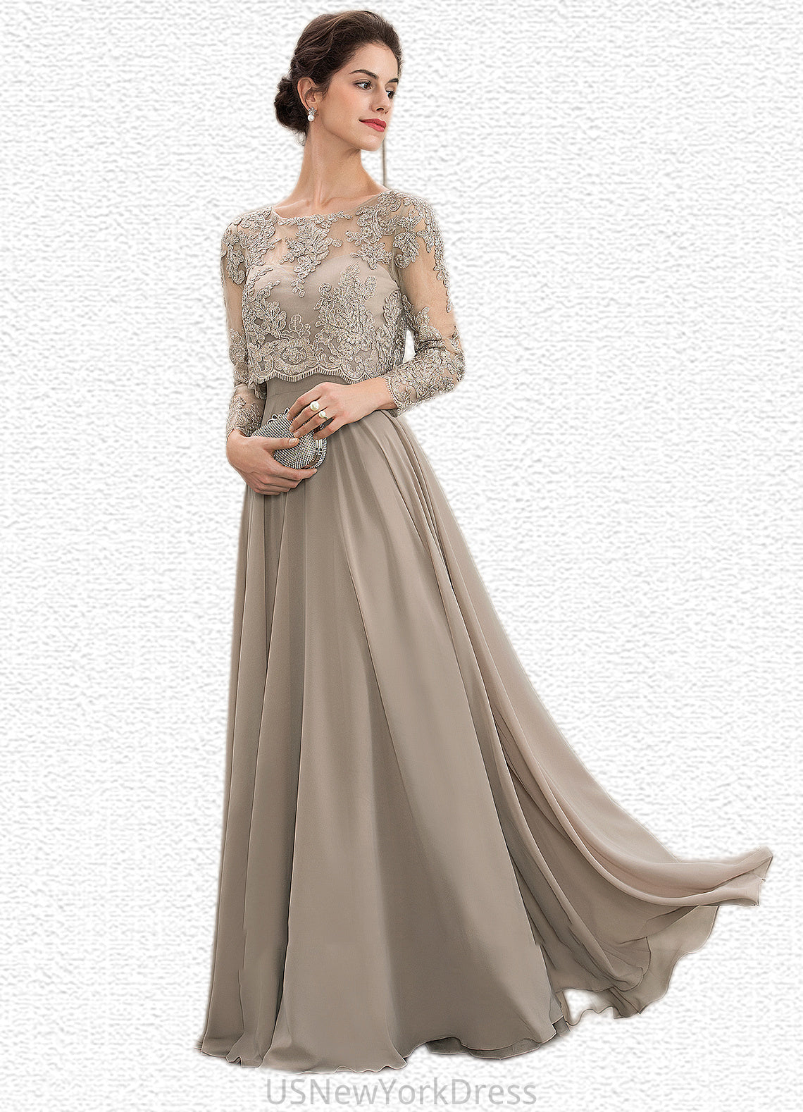 Ximena A-Line Scoop Neck Floor-Length Chiffon Lace Mother of the Bride Dress With Sequins DJ126P0014612