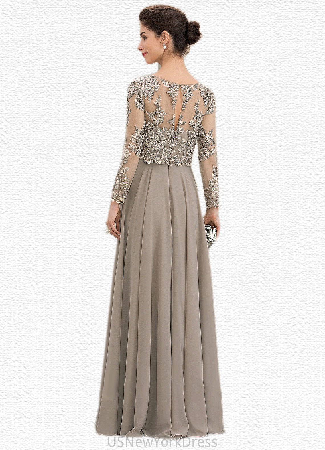 Ximena A-Line Scoop Neck Floor-Length Chiffon Lace Mother of the Bride Dress With Sequins DJ126P0014612