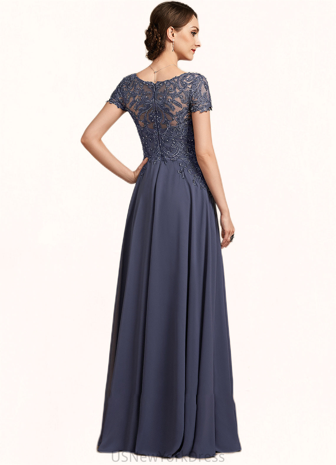 Michelle A-line V-Neck Floor-Length Chiffon Lace Mother of the Bride Dress With Beading Sequins DJ126P0014614