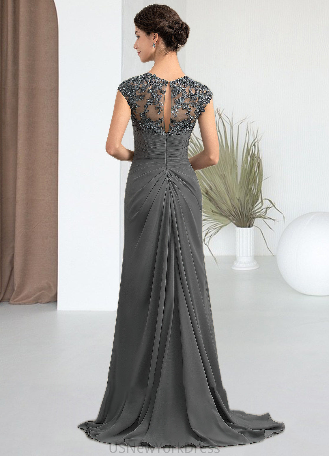 Alannah A-Line Sweetheart Sweep Train Chiffon Lace Mother of the Bride Dress With Beading Sequins DJ126P0014618