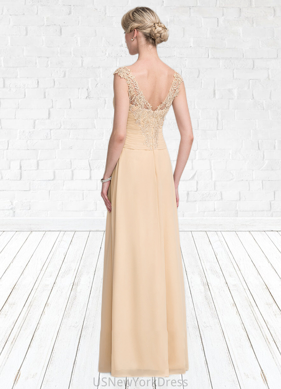 Halle A-Line V-neck Floor-Length Chiffon Lace Mother of the Bride Dress With Split Front Cascading Ruffles DJ126P0014619