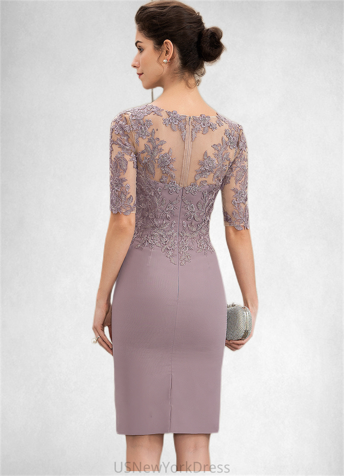 Sherry Sheath/Column Scoop Neck Knee-Length Chiffon Lace Mother of the Bride Dress DJ126P0014624