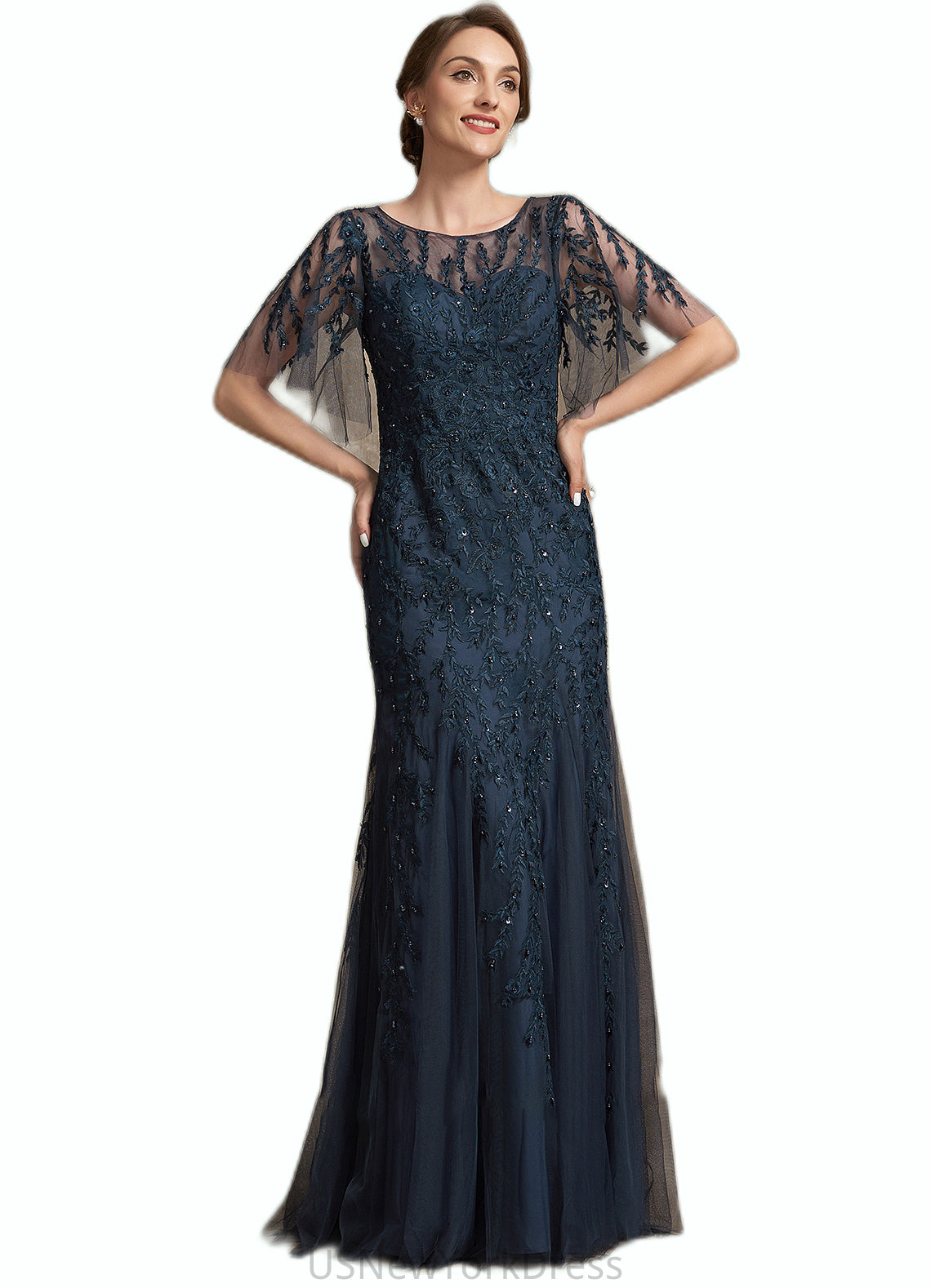 Ashanti Trumpet/Mermaid Scoop Neck Floor-Length Tulle Lace Mother of the Bride Dress With Sequins DJ126P0014625