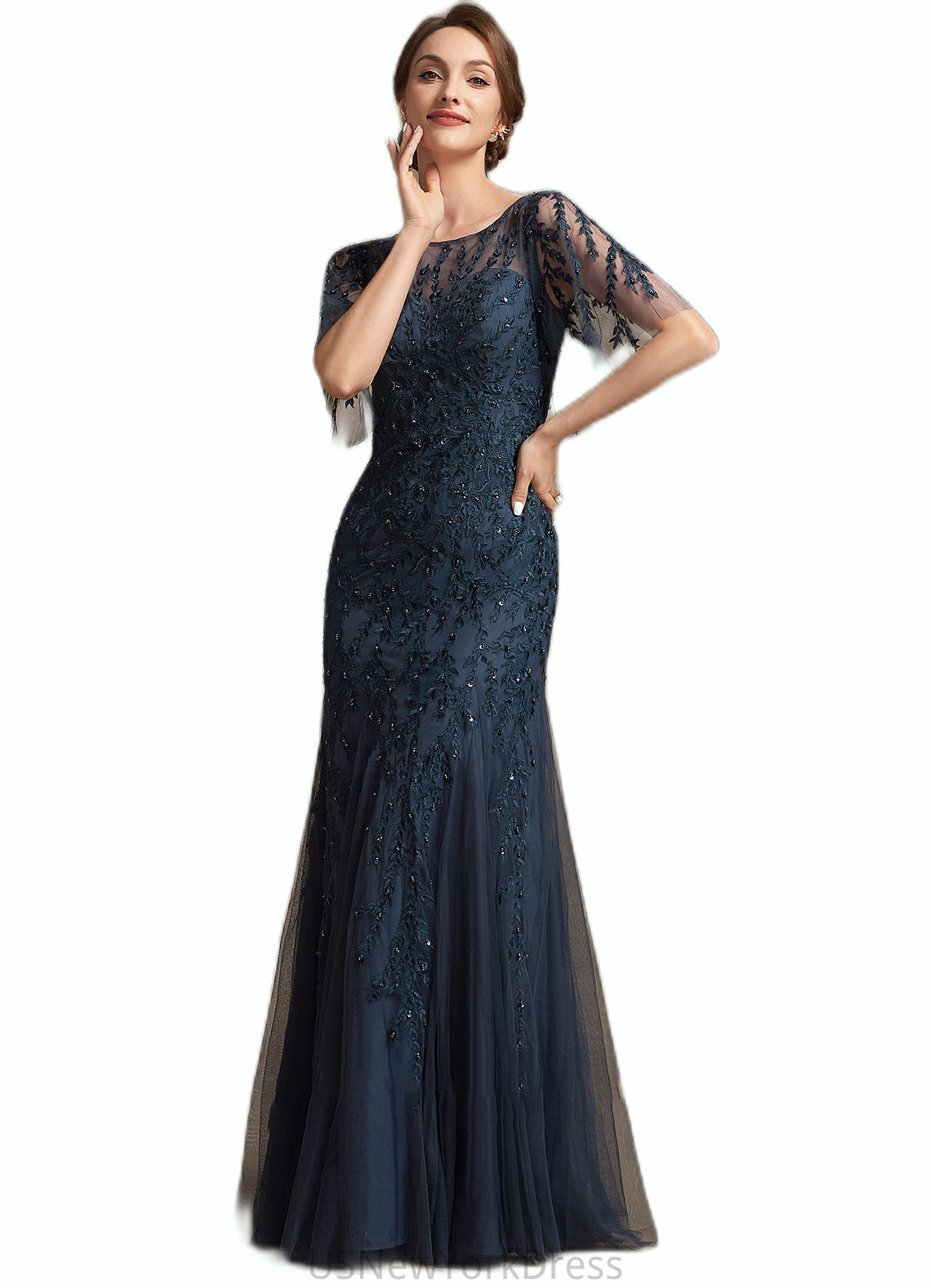 Ashanti Trumpet/Mermaid Scoop Neck Floor-Length Tulle Lace Mother of the Bride Dress With Sequins DJ126P0014625