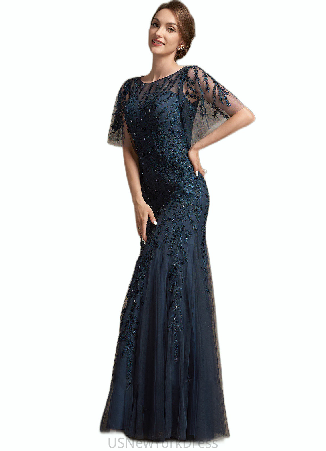 Ashanti Trumpet/Mermaid Scoop Neck Floor-Length Tulle Lace Mother of the Bride Dress With Sequins DJ126P0014625