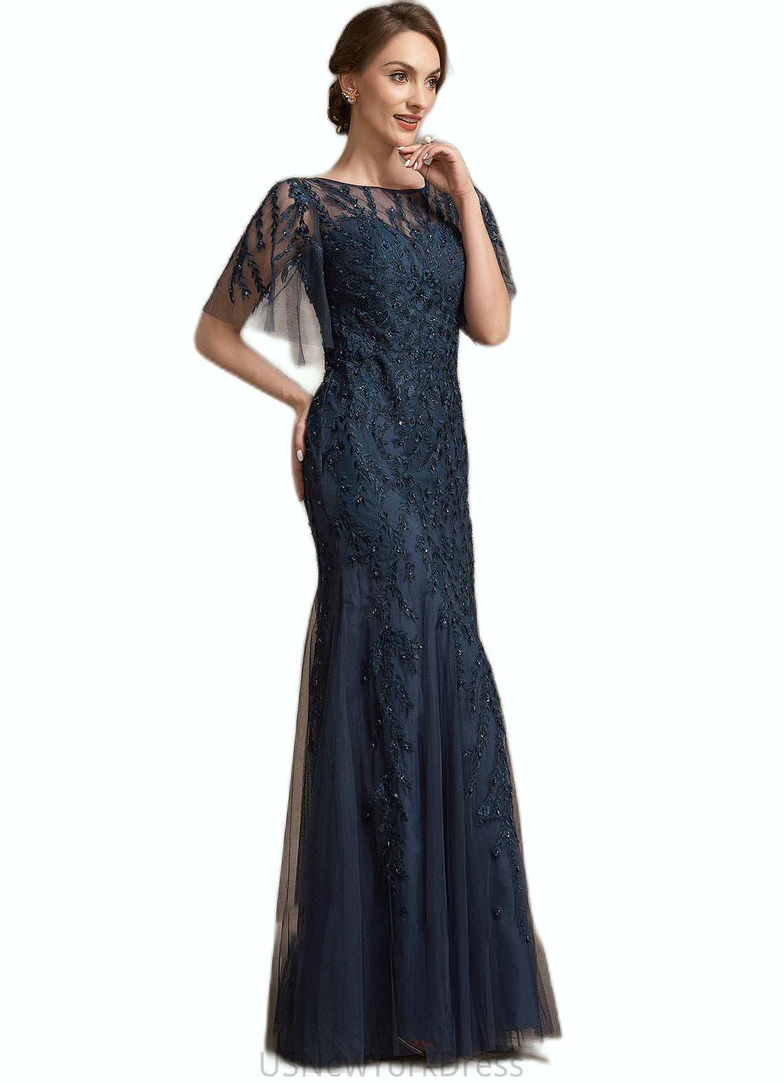 Ashanti Trumpet/Mermaid Scoop Neck Floor-Length Tulle Lace Mother of the Bride Dress With Sequins DJ126P0014625