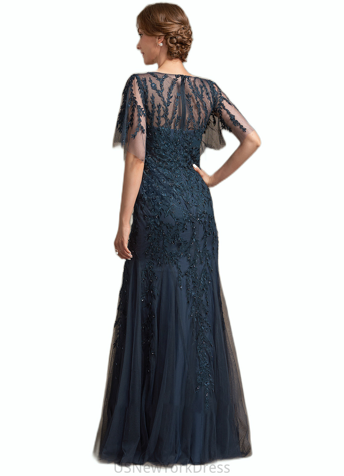 Ashanti Trumpet/Mermaid Scoop Neck Floor-Length Tulle Lace Mother of the Bride Dress With Sequins DJ126P0014625