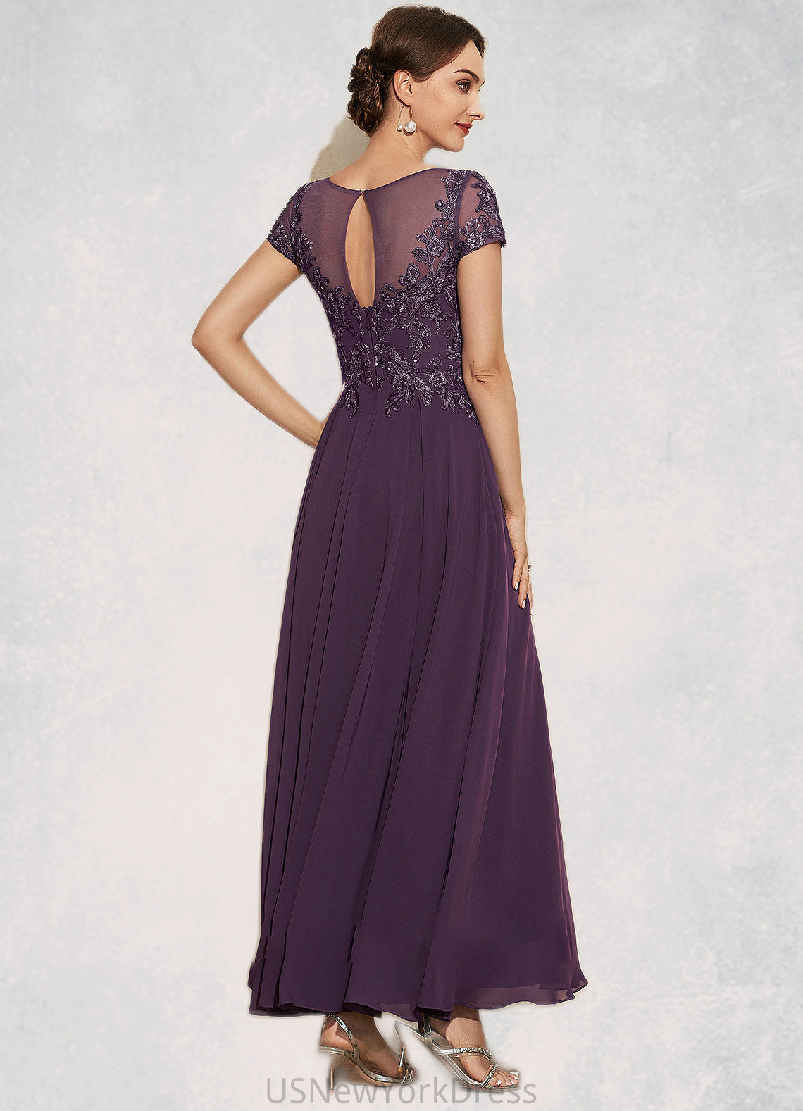 Naomi A-Line Scoop Neck Ankle-Length Chiffon Lace Mother of the Bride Dress With Sequins DJ126P0014626