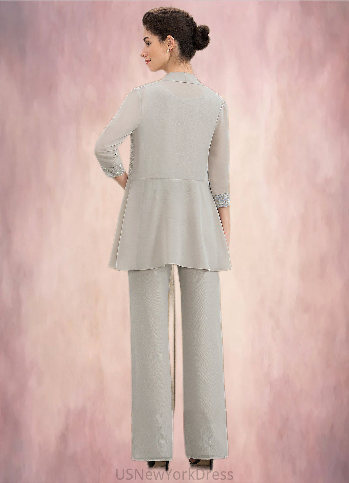 Mildred Jumpsuit/Pantsuit Scoop Neck Floor-Length Chiffon Lace Mother of the Bride Dress DJ126P0014632