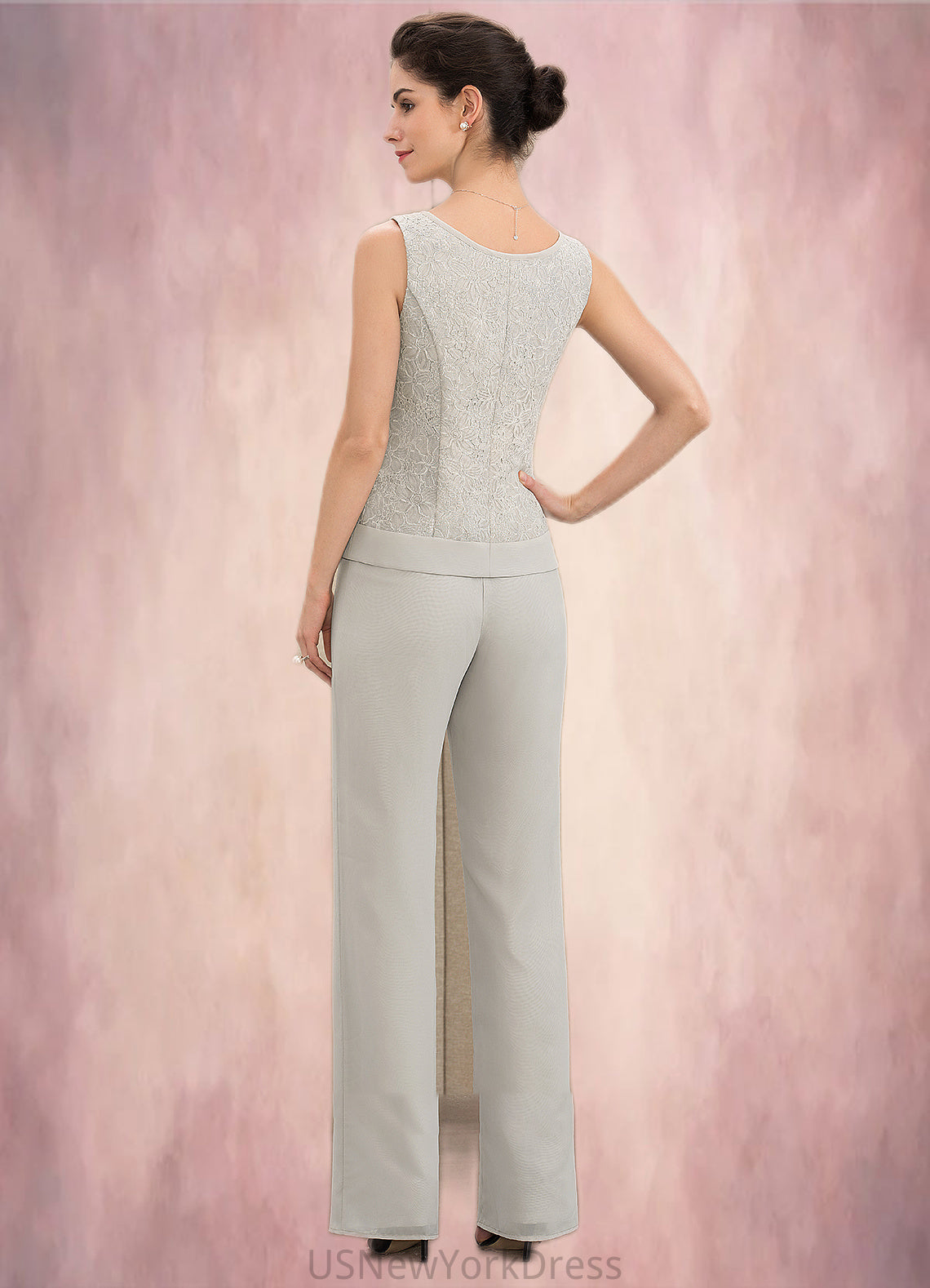 Mildred Jumpsuit/Pantsuit Scoop Neck Floor-Length Chiffon Lace Mother of the Bride Dress DJ126P0014632