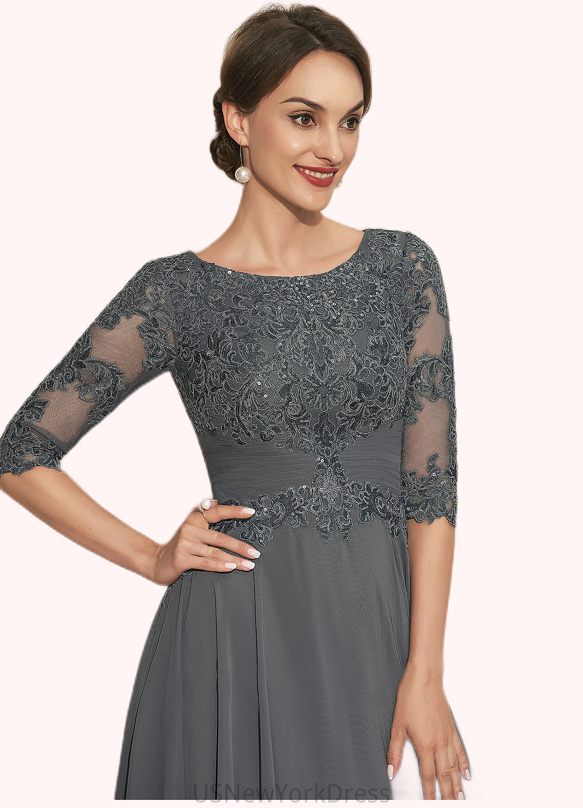 Ariana A-Line Scoop Neck Tea-Length Chiffon Lace Mother of the Bride Dress With Sequins DJ126P0014642