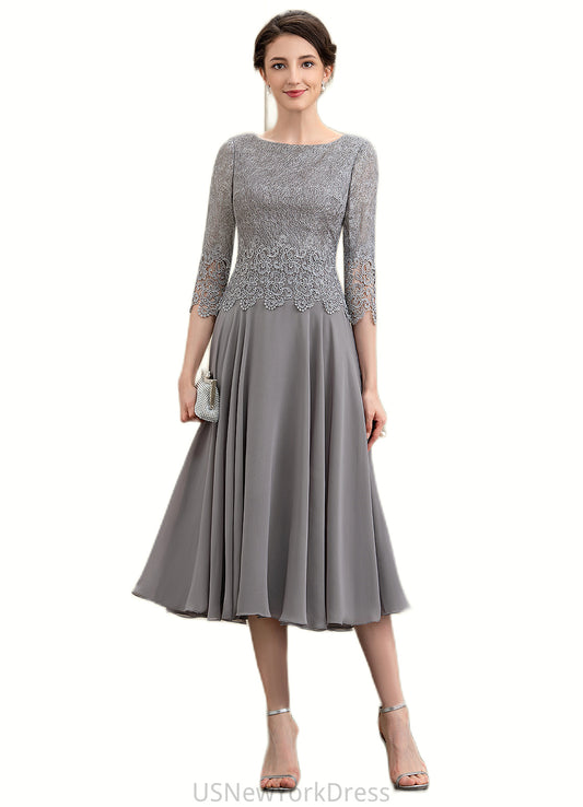 Alison A-Line Scoop Neck Tea-Length Chiffon Lace Mother of the Bride Dress DJ126P0014648