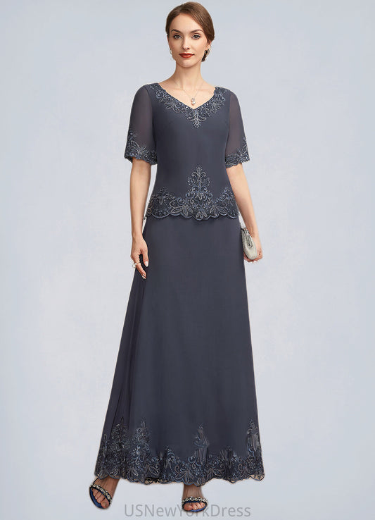 Lacey A-Line V-neck Ankle-Length Chiffon Lace Mother of the Bride Dress With Sequins DJ126P0014650