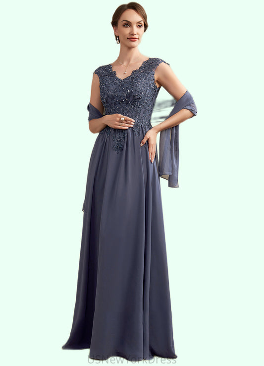 Lydia A-Line V-neck Floor-Length Chiffon Lace Mother of the Bride Dress With Beading Sequins DJ126P0014657