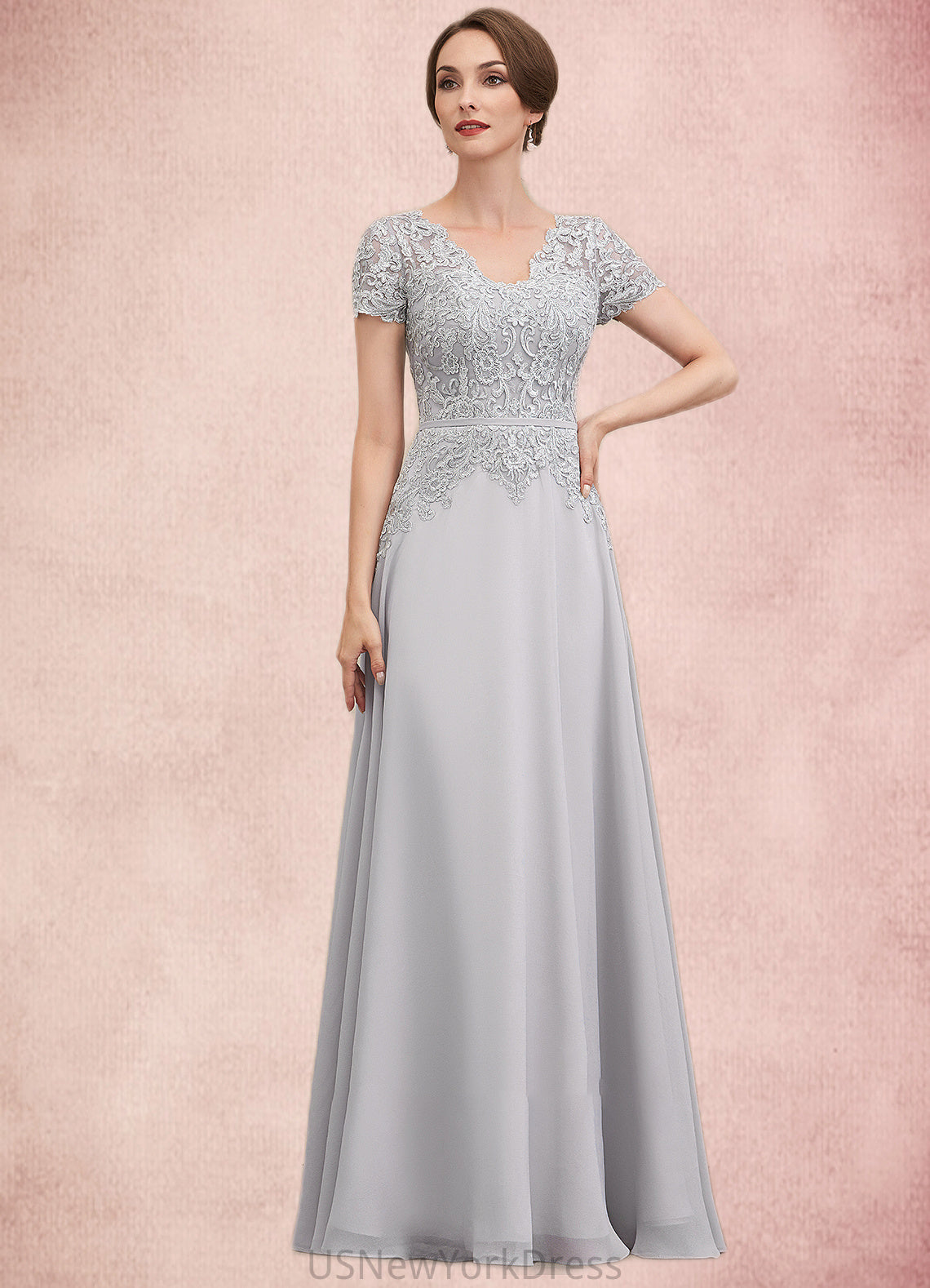 Brooklyn A-line V-Neck Floor-Length Chiffon Lace Mother of the Bride Dress With Sequins DJ126P0014658