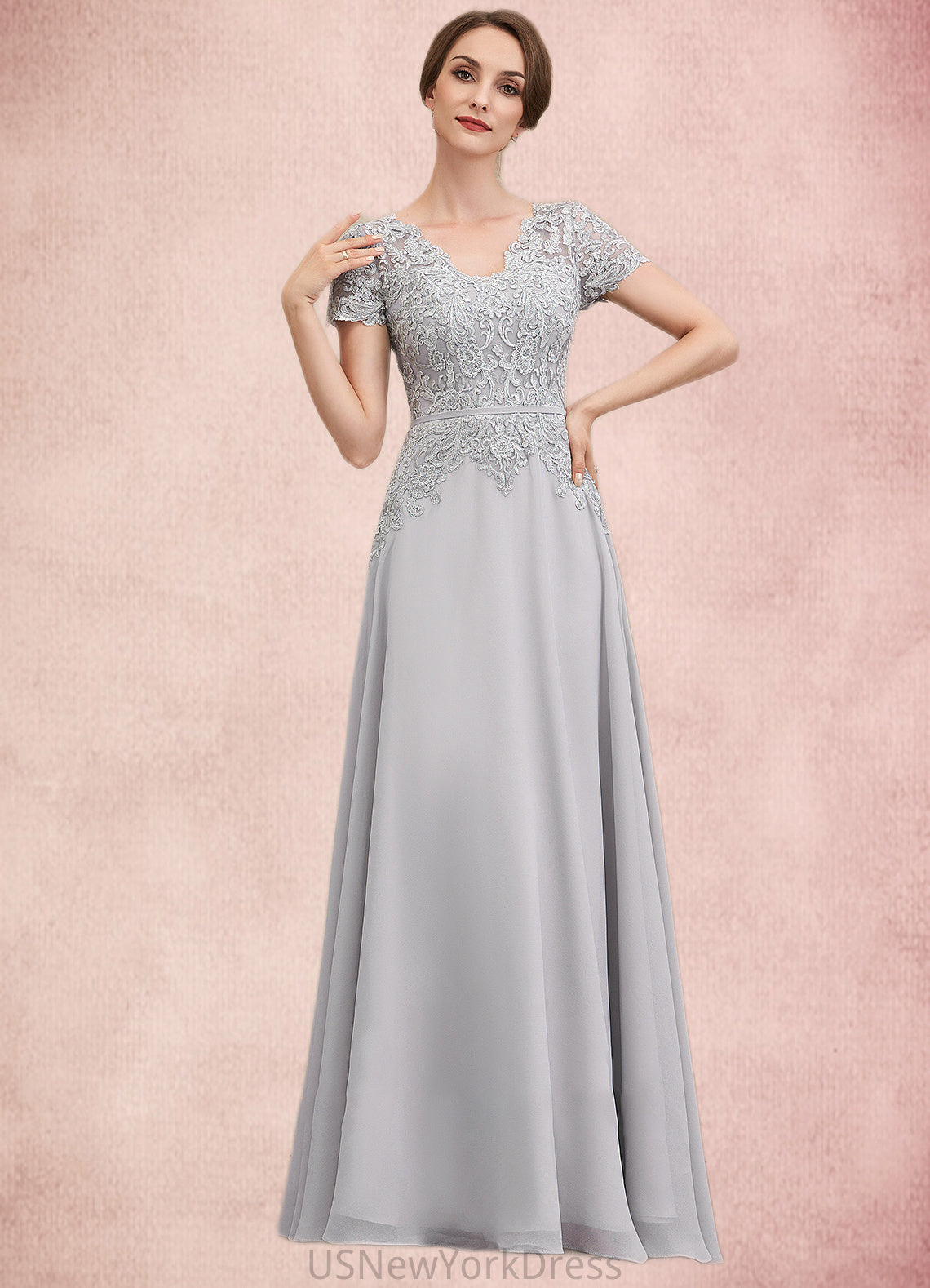 Brooklyn A-line V-Neck Floor-Length Chiffon Lace Mother of the Bride Dress With Sequins DJ126P0014658