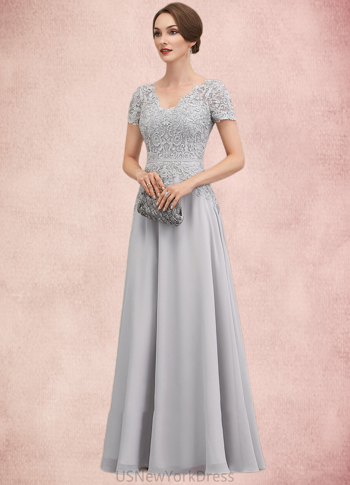 Brooklyn A-line V-Neck Floor-Length Chiffon Lace Mother of the Bride Dress With Sequins DJ126P0014658