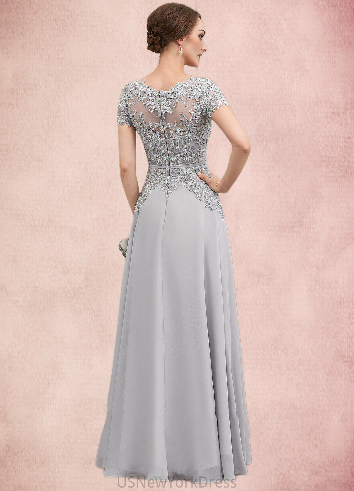 Brooklyn A-line V-Neck Floor-Length Chiffon Lace Mother of the Bride Dress With Sequins DJ126P0014658