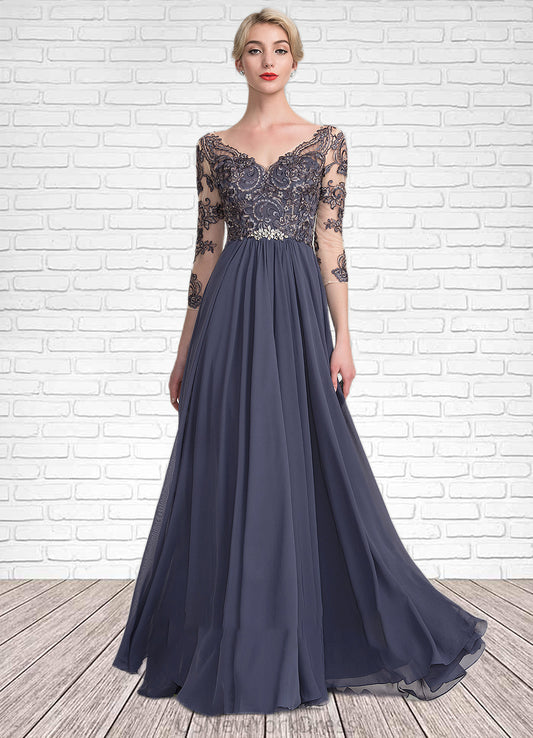 Hazel A-Line V-neck Floor-Length Chiffon Lace Mother of the Bride Dress DJ126P0014659