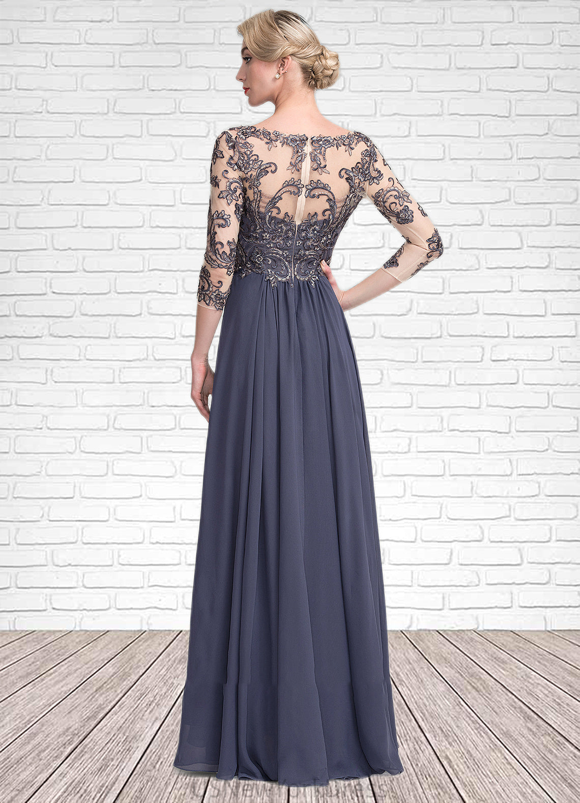 Hazel A-Line V-neck Floor-Length Chiffon Lace Mother of the Bride Dress DJ126P0014659