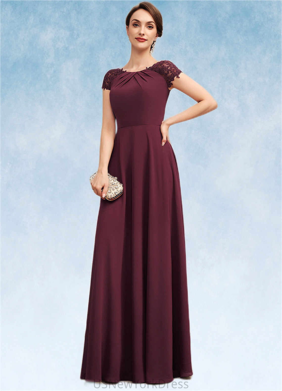 Claire A-Line Scoop Neck Floor-Length Chiffon Mother of the Bride Dress With Ruffle Lace DJ126P0014662