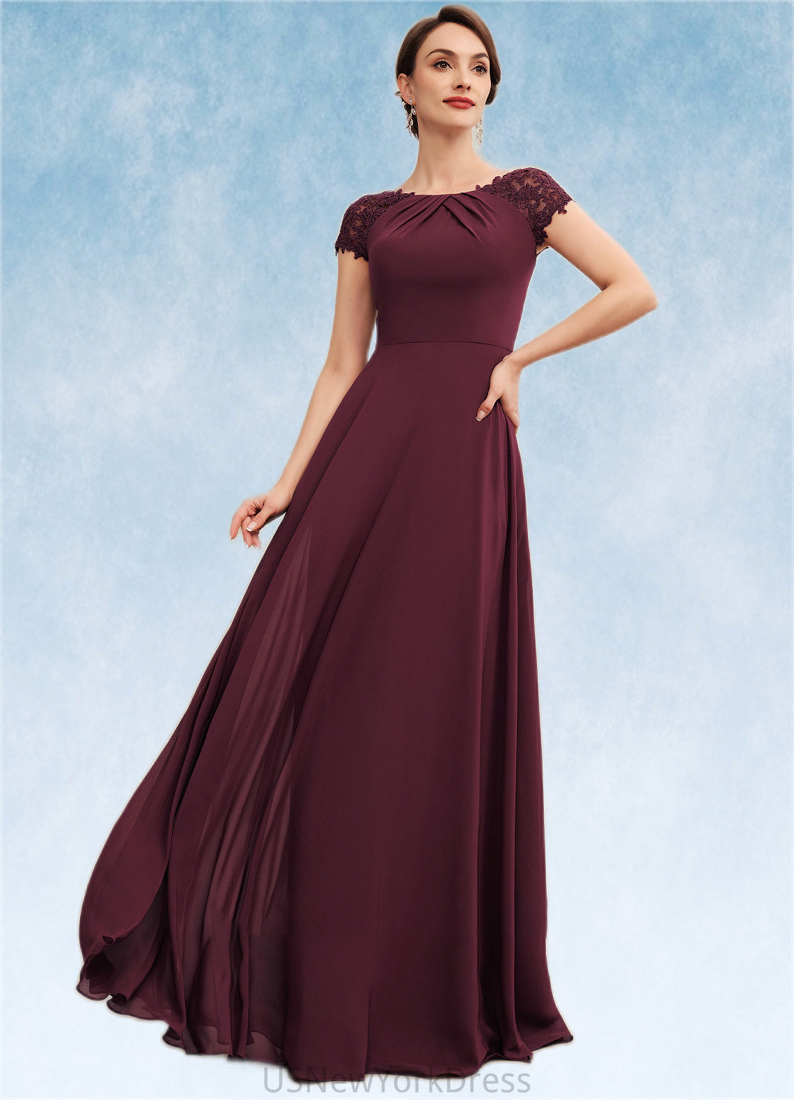 Claire A-Line Scoop Neck Floor-Length Chiffon Mother of the Bride Dress With Ruffle Lace DJ126P0014662