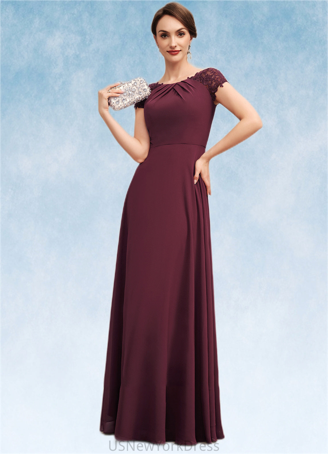 Claire A-Line Scoop Neck Floor-Length Chiffon Mother of the Bride Dress With Ruffle Lace DJ126P0014662