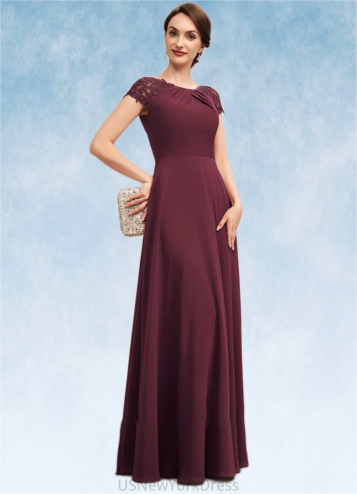 Claire A-Line Scoop Neck Floor-Length Chiffon Mother of the Bride Dress With Ruffle Lace DJ126P0014662