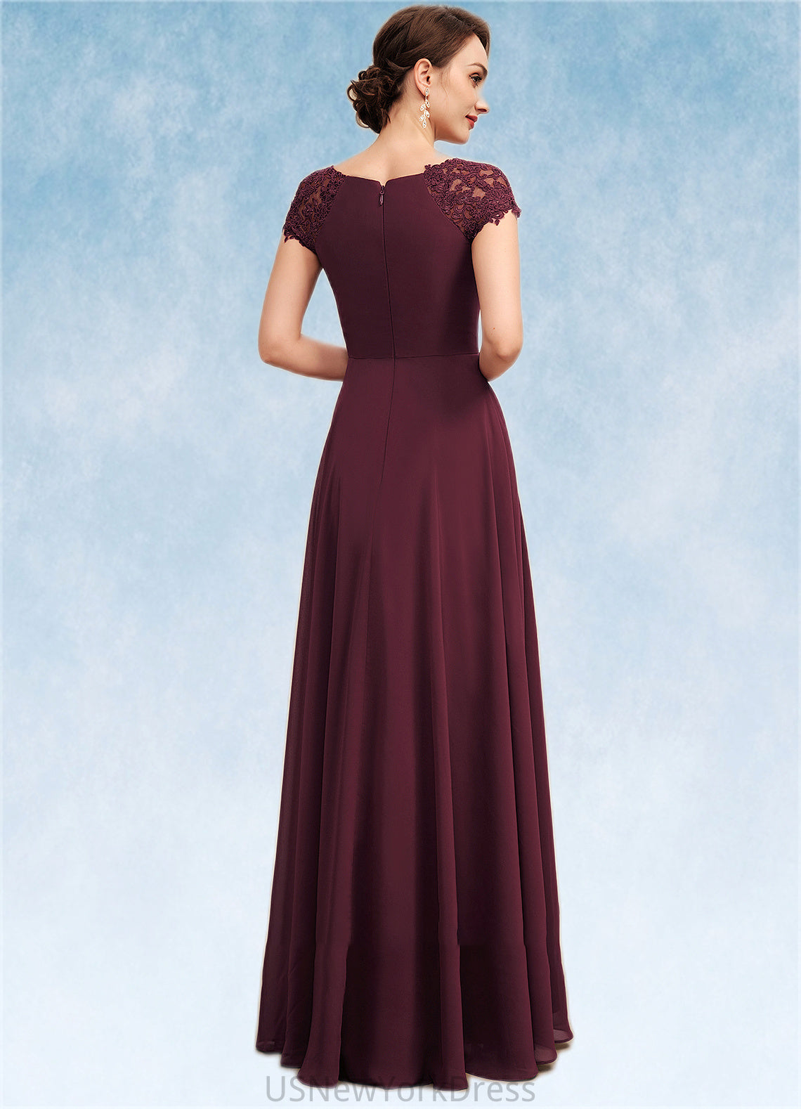 Claire A-Line Scoop Neck Floor-Length Chiffon Mother of the Bride Dress With Ruffle Lace DJ126P0014662