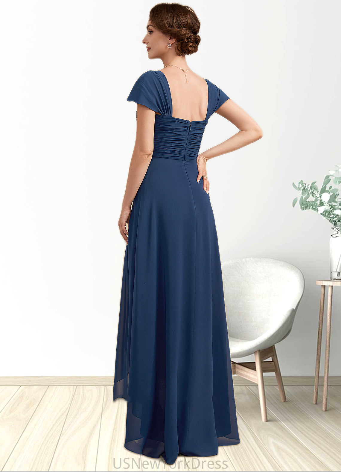 Valentina A-Line Sweetheart Asymmetrical Chiffon Lace Mother of the Bride Dress With Ruffle Beading Sequins DJ126P0014663