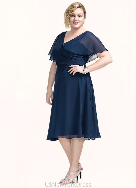 Ginny A-Line V-neck Knee-Length Chiffon Mother of the Bride Dress With Ruffle DJ126P0014664