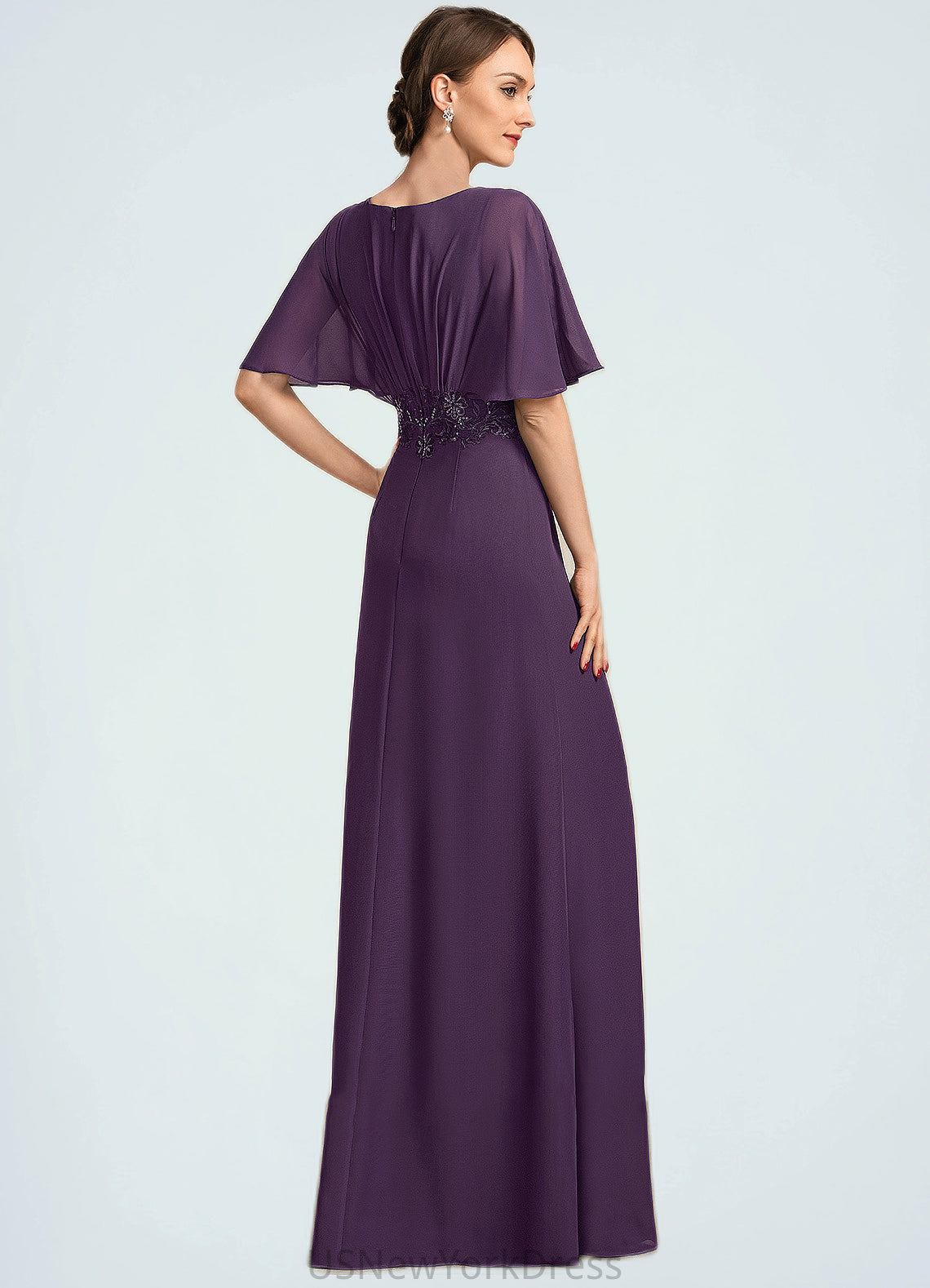 Pamela A-Line V-neck Floor-Length Chiffon Mother of the Bride Dress With Lace Sequins DJ126P0014665