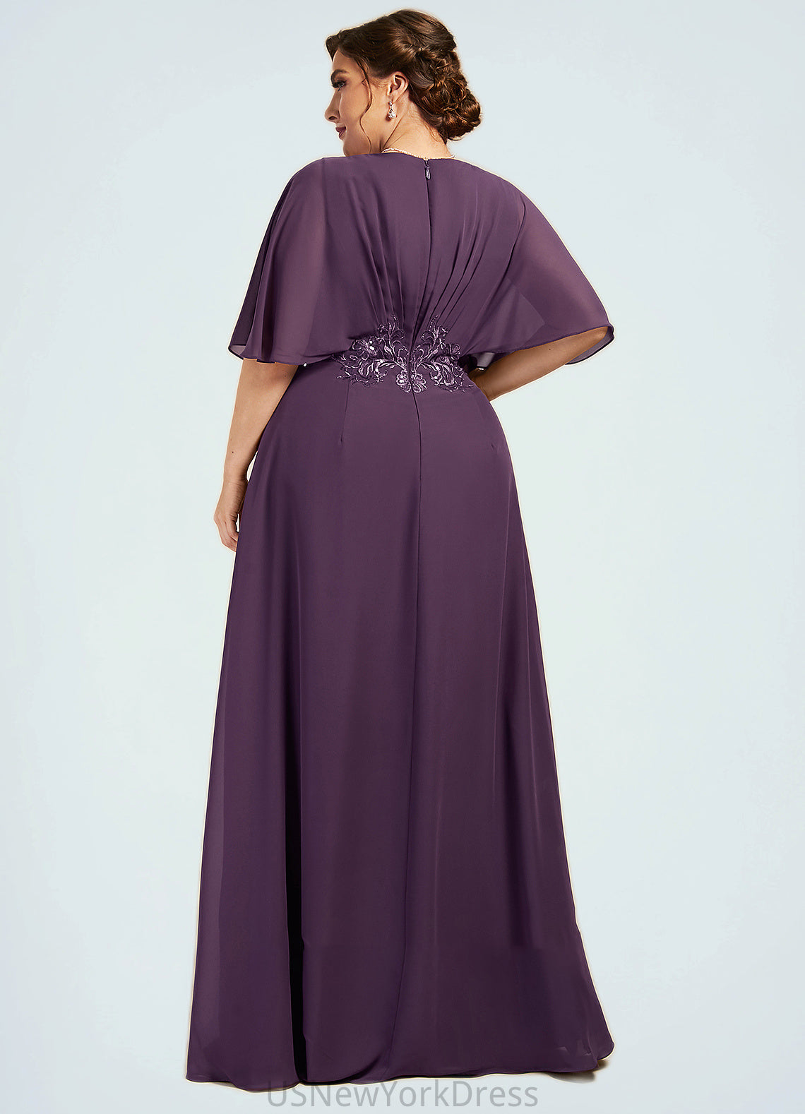 Pamela A-Line V-neck Floor-Length Chiffon Mother of the Bride Dress With Lace Sequins DJ126P0014665