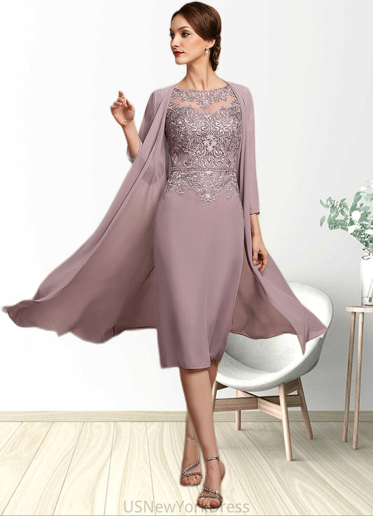 Kylie Sheath/Column Scoop Neck Knee-Length Chiffon Lace Mother of the Bride Dress With Beading Sequins DJ126P0014666