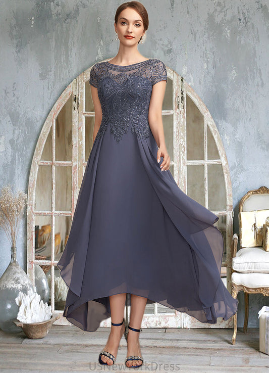 Jean A-Line Scoop Neck Asymmetrical Chiffon Lace Mother of the Bride Dress With Sequins DJ126P0014667