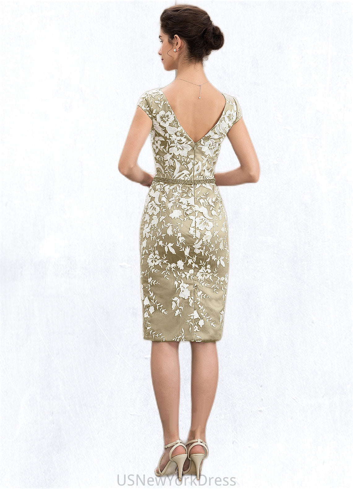 Lilah Sheath/Column V-neck Knee-Length Lace Mother of the Bride Dress With Beading Sequins DJ126P0014668