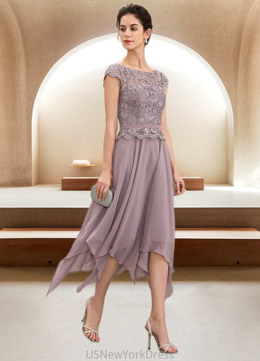 Delilah A-Line Scoop Neck Ankle-Length Chiffon Lace Mother of the Bride Dress With Cascading Ruffles DJ126P0014673