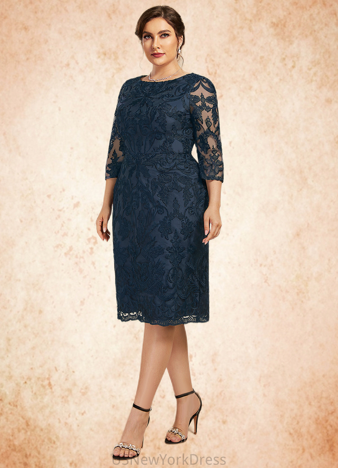 Julia Sheath/Column Scoop Neck Knee-Length Lace Mother of the Bride Dress DJ126P0014675