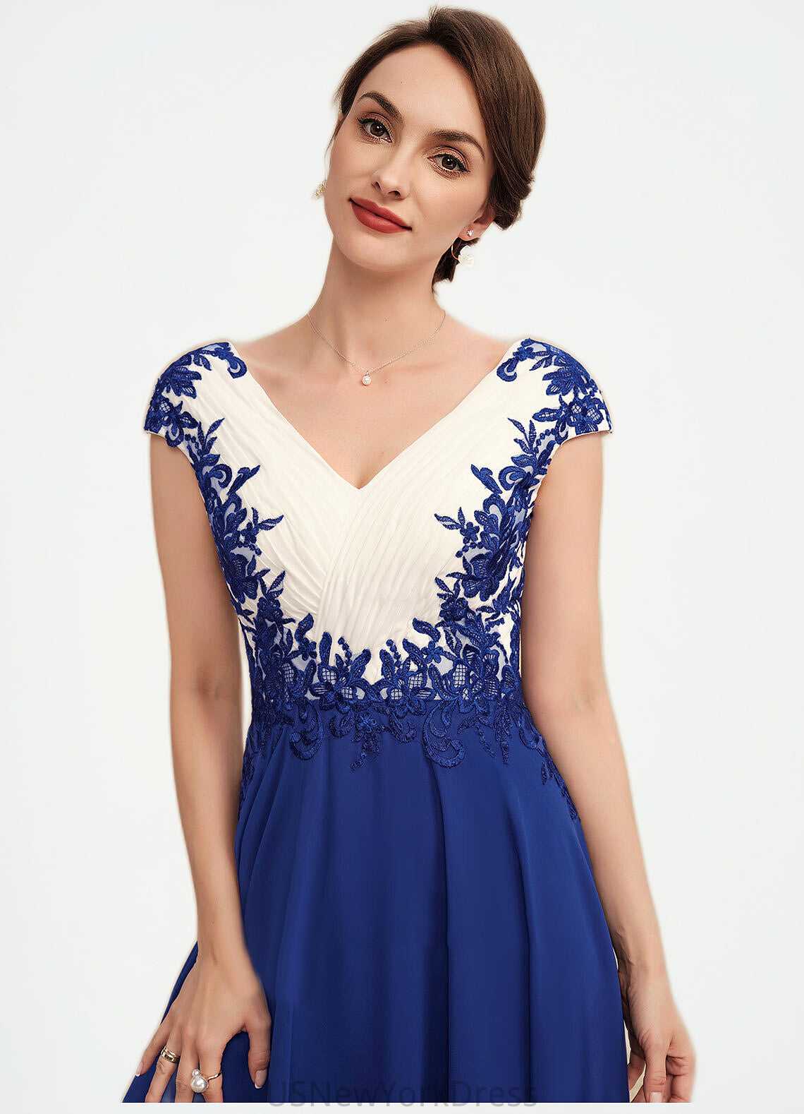 Miranda A-Line V-neck Tea-Length Chiffon Mother of the Bride Dress With Ruffle Lace DJ126P0014677