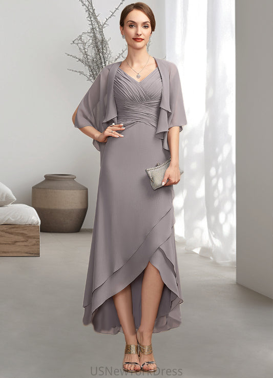 Tina A-Line V-neck Asymmetrical Chiffon Mother of the Bride Dress With Ruffle DJ126P0014682