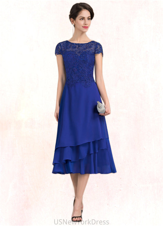 Kathryn A-Line Scoop Neck Tea-Length Chiffon Lace Mother of the Bride Dress DJ126P0014685