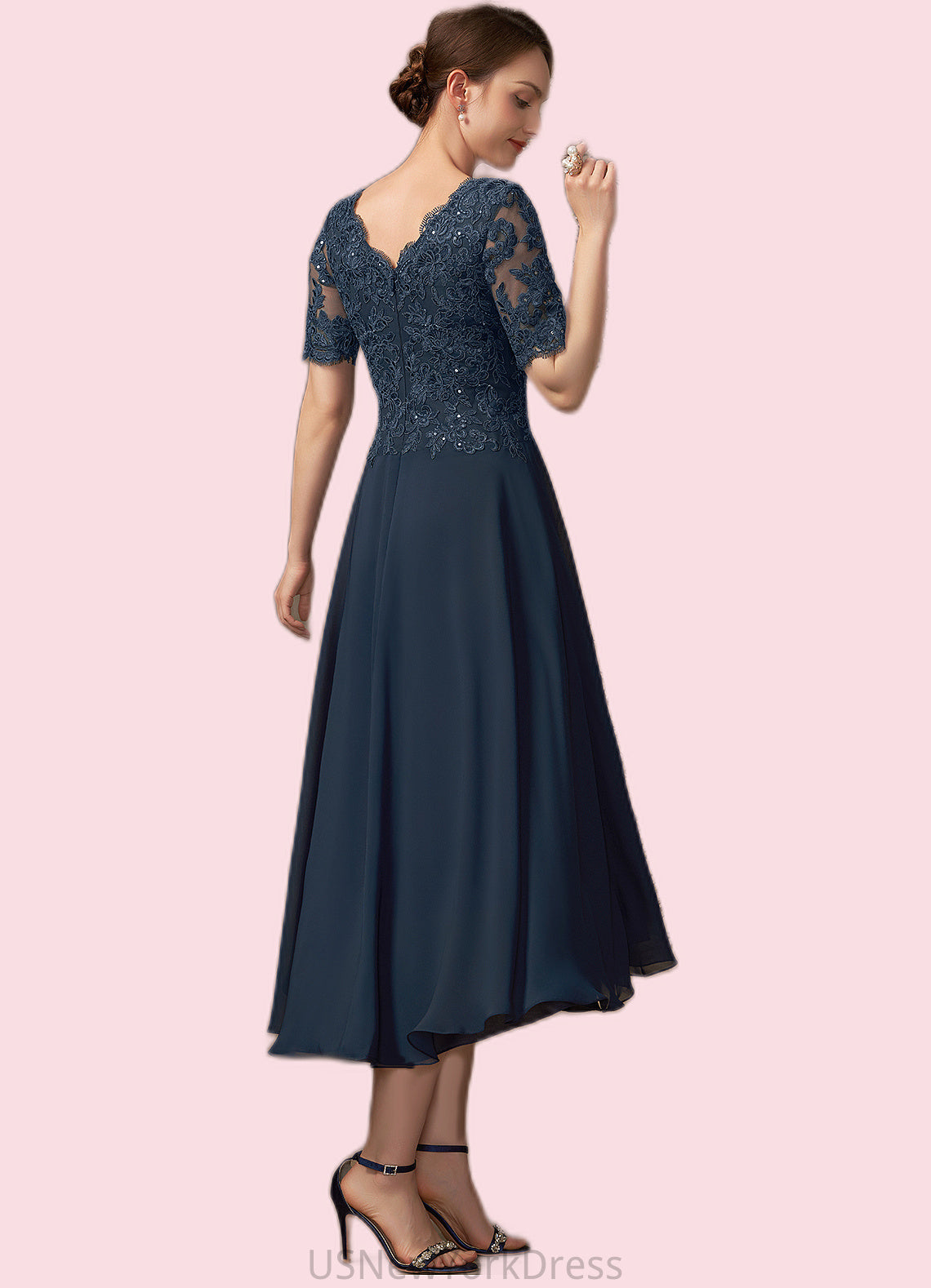 Belinda A-line V-Neck Asymmetrical Chiffon Lace Mother of the Bride Dress With Sequins DJ126P0014686