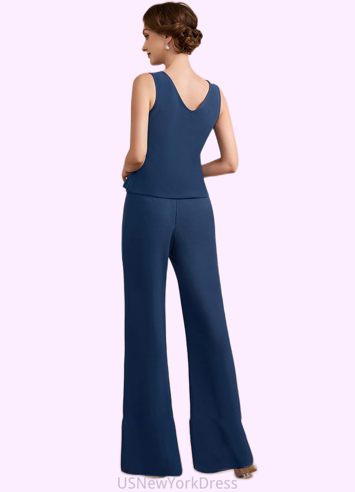 Adelaide Jumpsuit/Pantsuit Scoop Neck Floor-Length Chiffon Mother of the Bride Dress With Lace DJ126P0014687