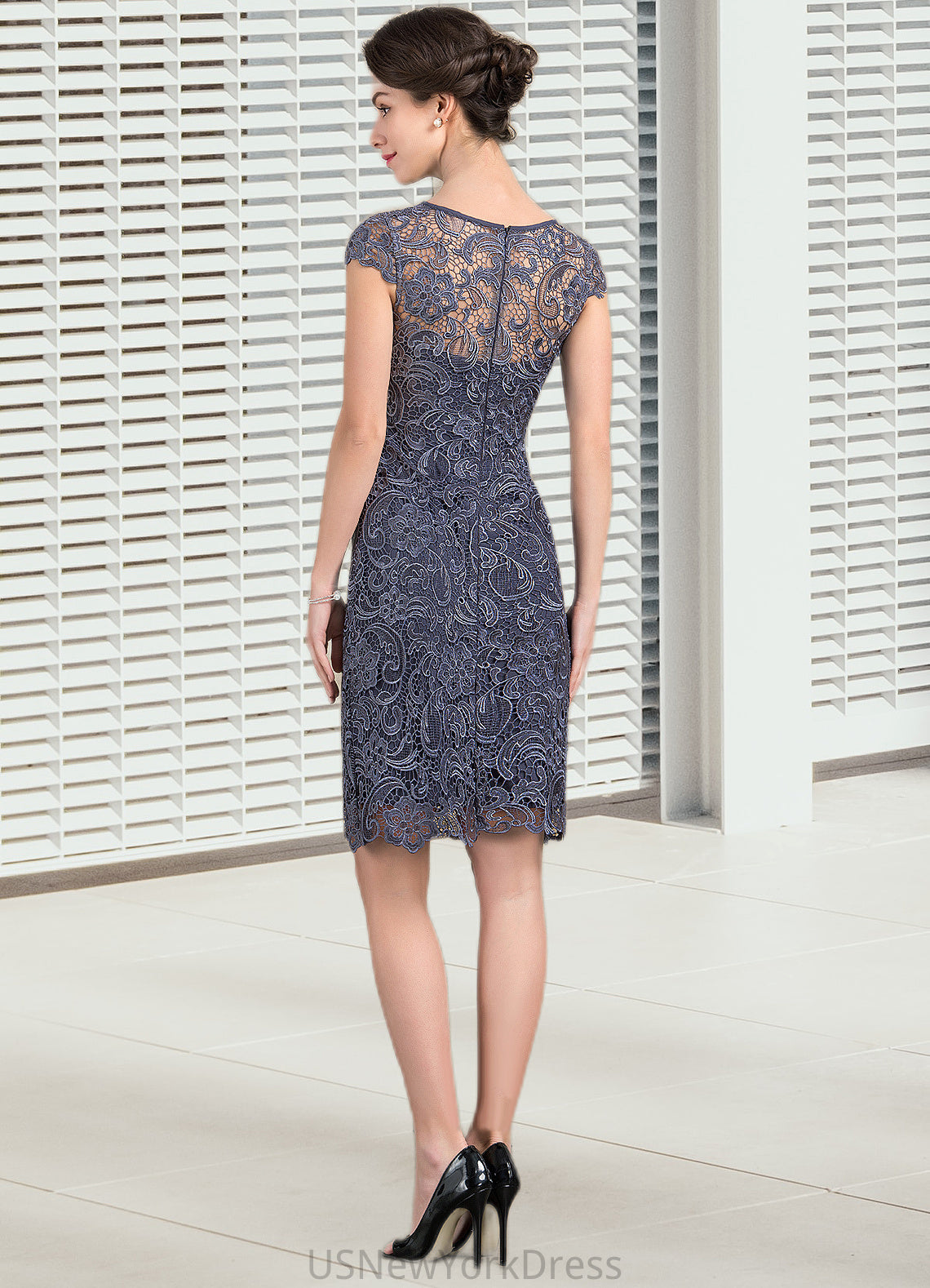 Brianna Sheath/Column Scoop Neck Knee-Length Lace Mother of the Bride Dress DJ126P0014691