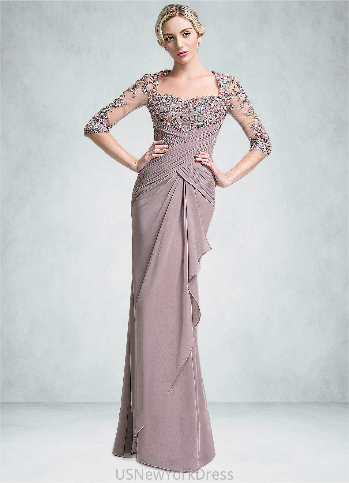 Sherry Trumpet/Mermaid Sweetheart Floor-Length Chiffon Mother of the Bride Dress With Ruffle Cascading Ruffles DJ126P0014694